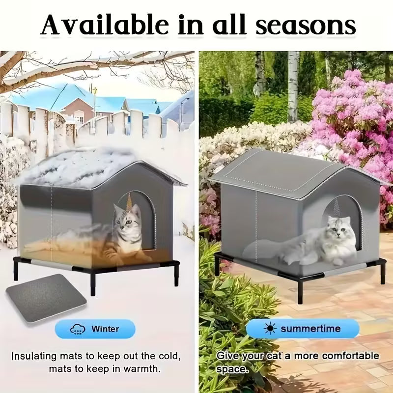 One Piece All-Season Outdoor Cat Shelter - Insulated Winter Warm Home for Stray Cats And Small Dogs | Raised Base, Available in Three Sizes, Year-Round Pet Bed, Sturdy Shelter for Feral Cats