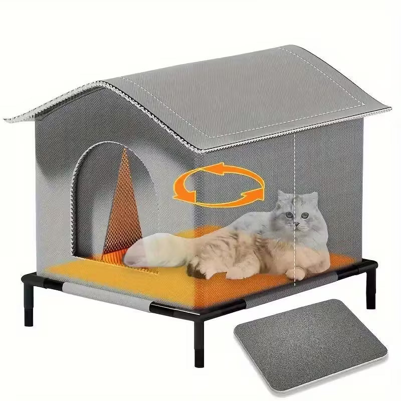 One Piece All-Season Outdoor Cat Shelter - Insulated Winter Warm Home for Stray Cats And Small Dogs | Raised Base, Available in Three Sizes, Year-Round Pet Bed, Sturdy Shelter for Feral Cats