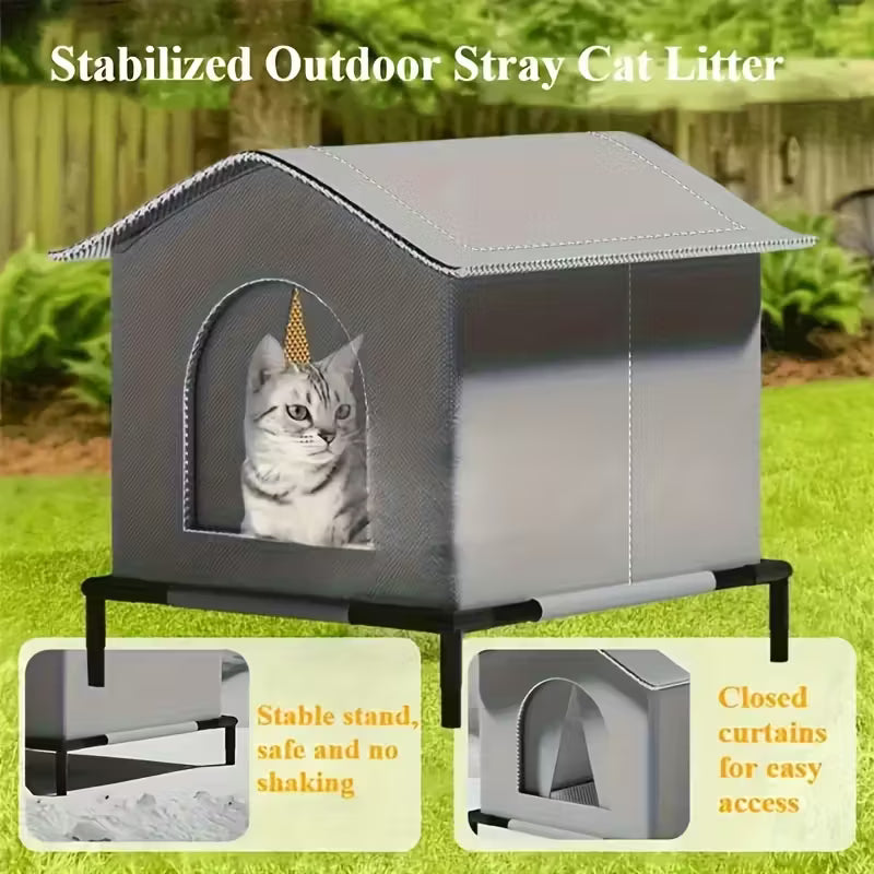 One Piece All-Season Outdoor Cat Shelter - Insulated Winter Warm Home for Stray Cats And Small Dogs | Raised Base, Available in Three Sizes, Year-Round Pet Bed, Sturdy Shelter for Feral Cats